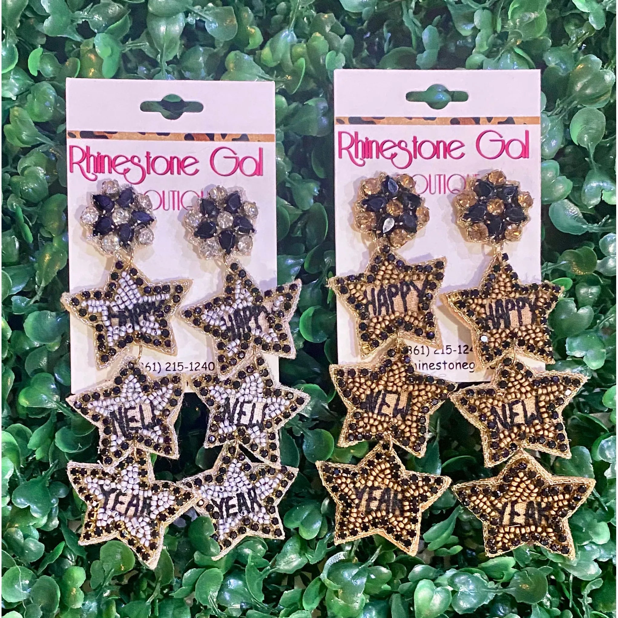 Triple Star Happy New Year Drop Earrings