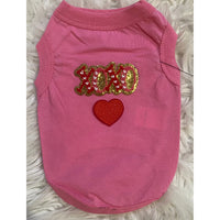 Valentine’s Pink Dog Tank – Patch & Rhinestone Flaming Rose Design