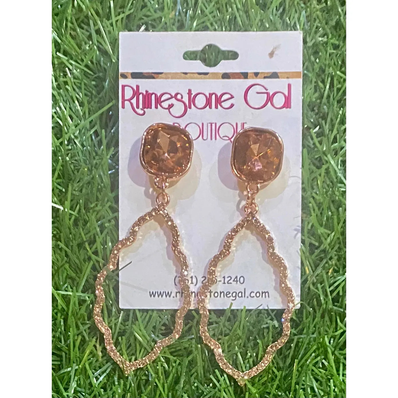 Rose Gold Sparkle Drop Earrings – Iridescent Post & Rhinestone Detail