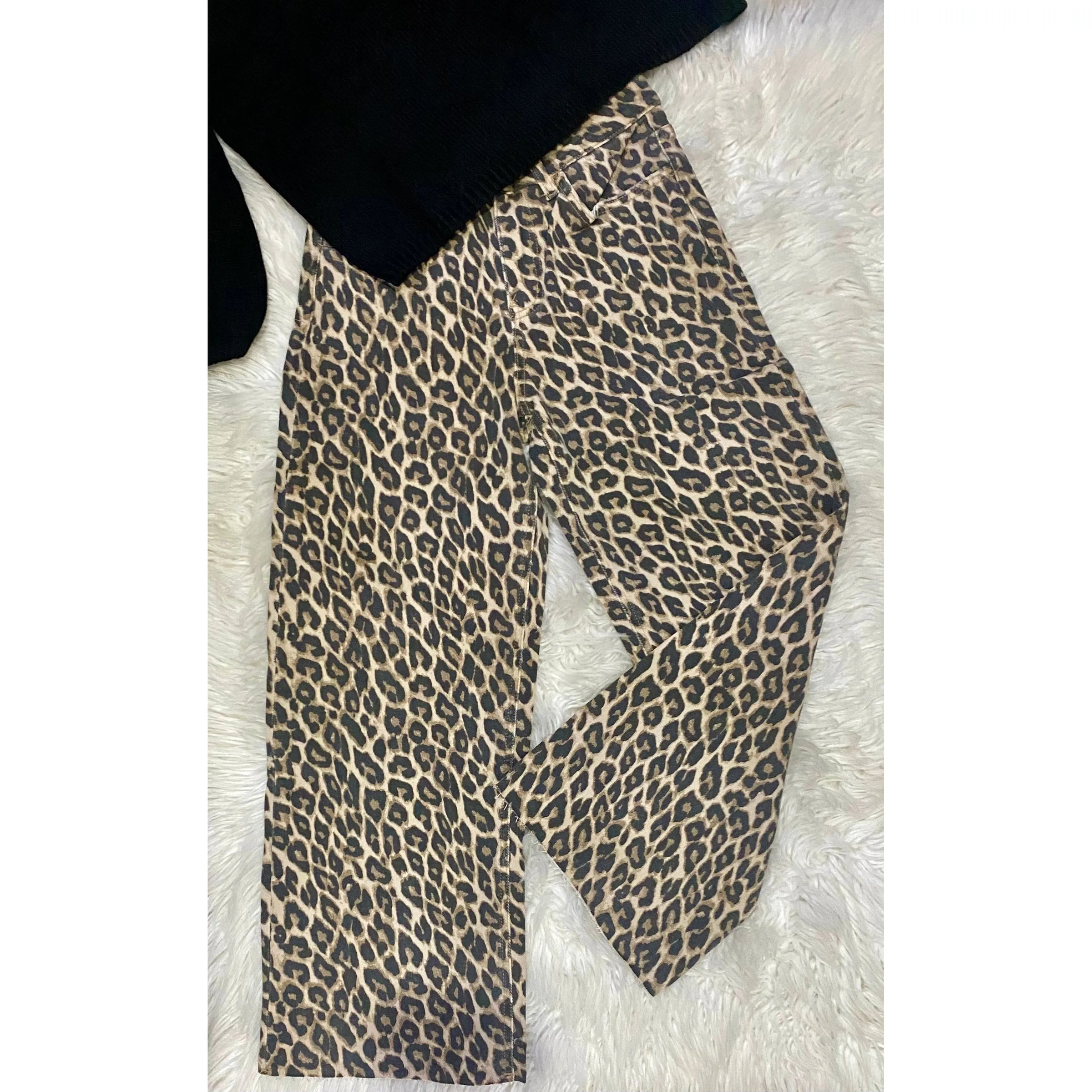 High Rise Leopard Print Crop Wide Leg Jeans