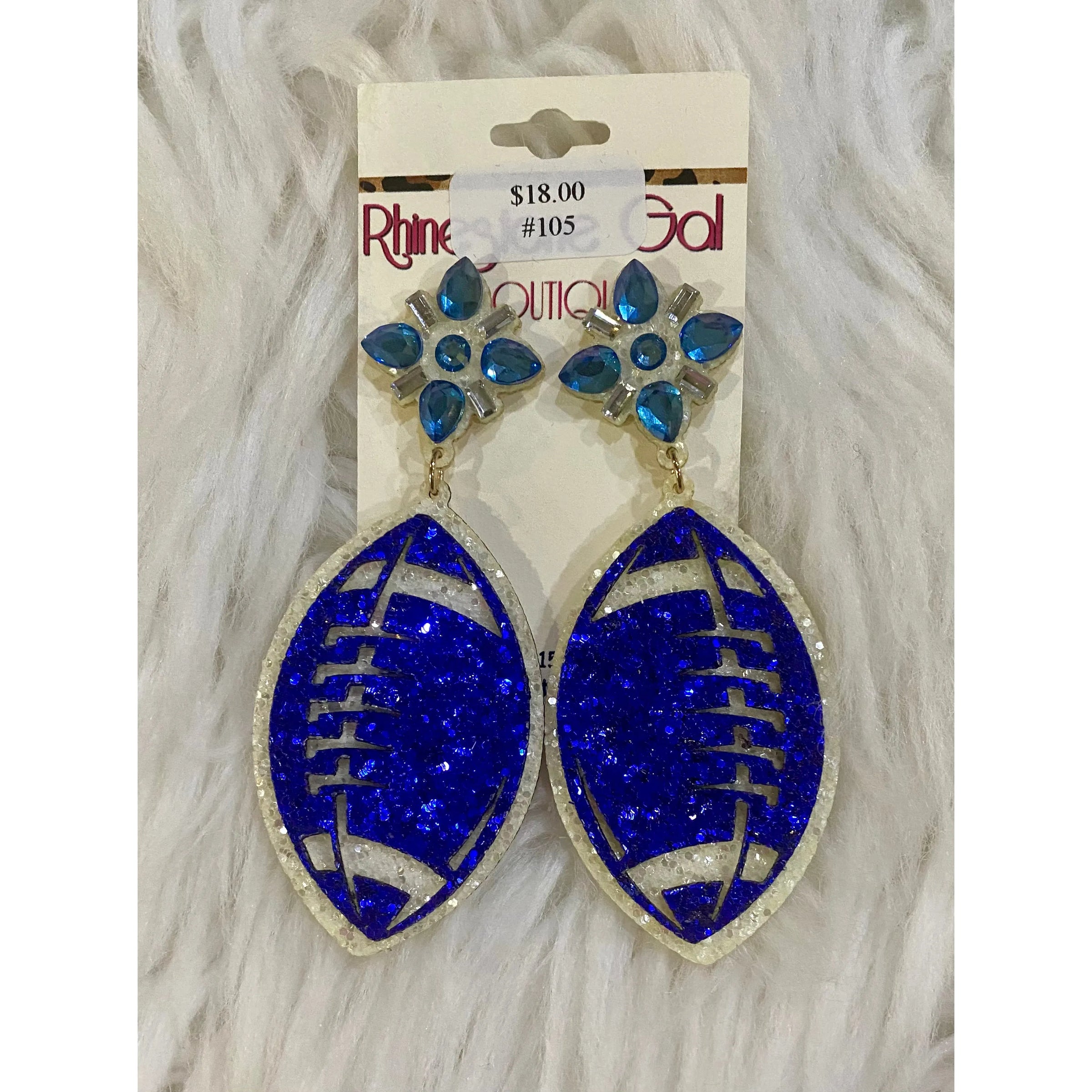 Royal Blue Glitter Football Earrings