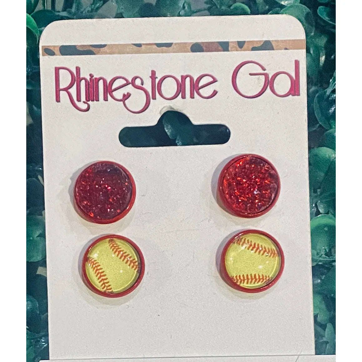 Softball & Red Druzy Stud Earring Set