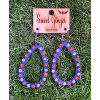 Astros Blue & Orange Rhinestone Teardrop Earrings