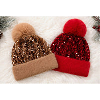 Girls Sequin Beanie with Pom Pom