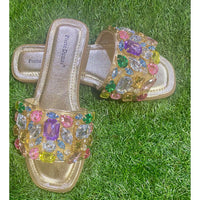 Pierre Dumas Multicolor Gem Embellished Slide Sandals