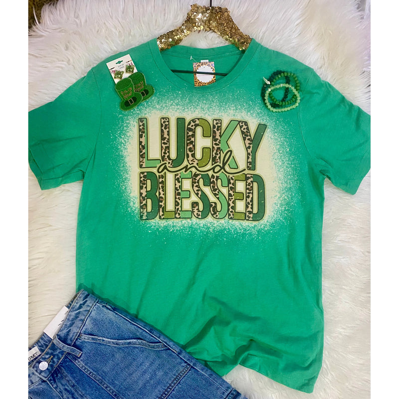 Lucky & Blessed Green Bleached Tee