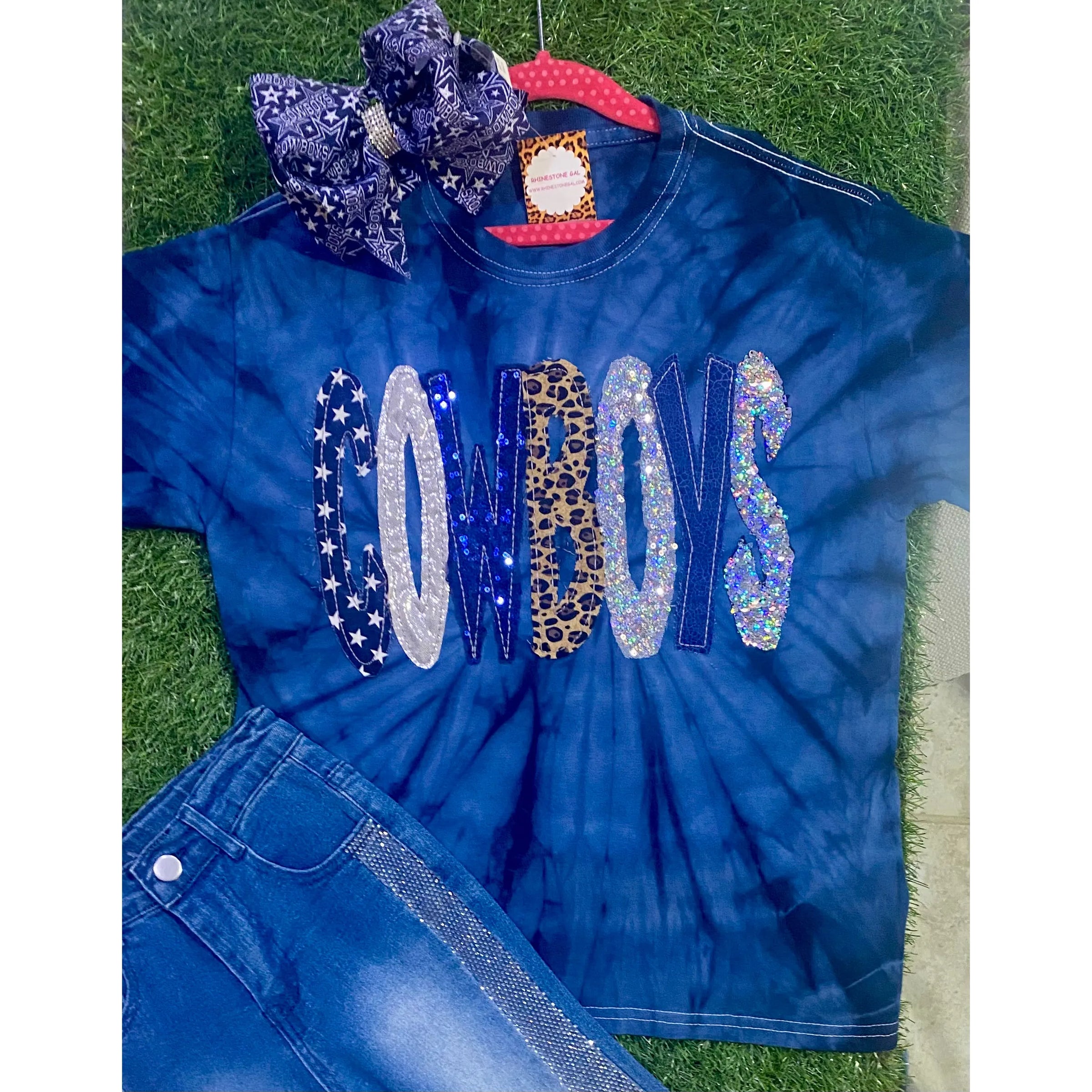 Girls Navy Tie-Dye Cowboys Sequin Tee
