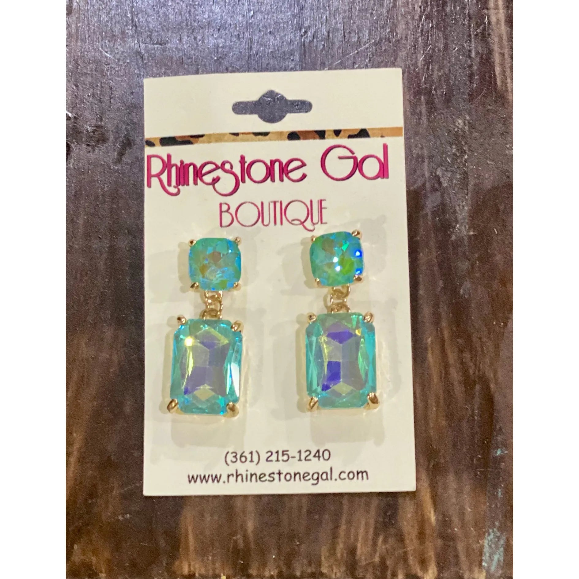 Turquoise AB Double Rectangle Stone Earrings - Rhinestone Gal