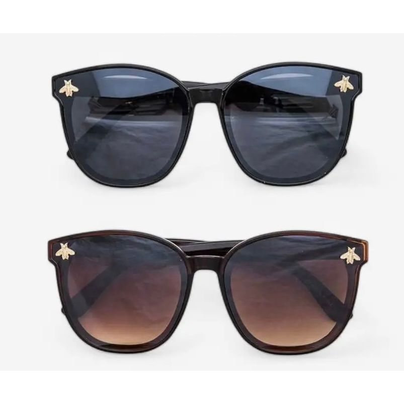 Oversized Gradient Sunglasses with Gold Bee Accent
