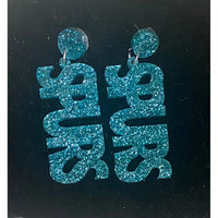 Blue Ice Spurs Glitter Acrylic Statement Earrings