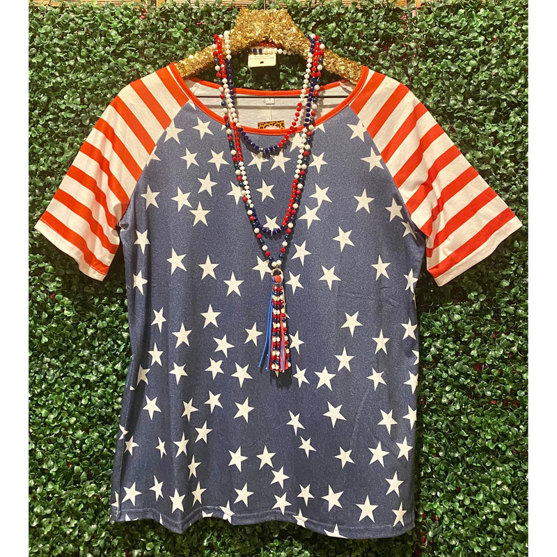 Red White and Blue Stars and Strips Tee