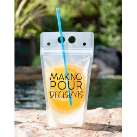Funny Reusable Drink Pouches with Straw