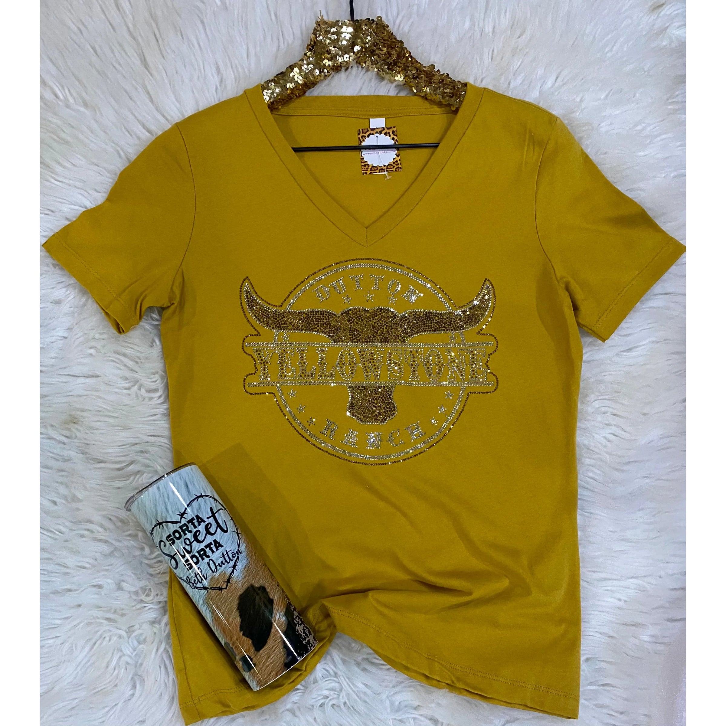 Yellowstone Rhinestone V Neck Tee