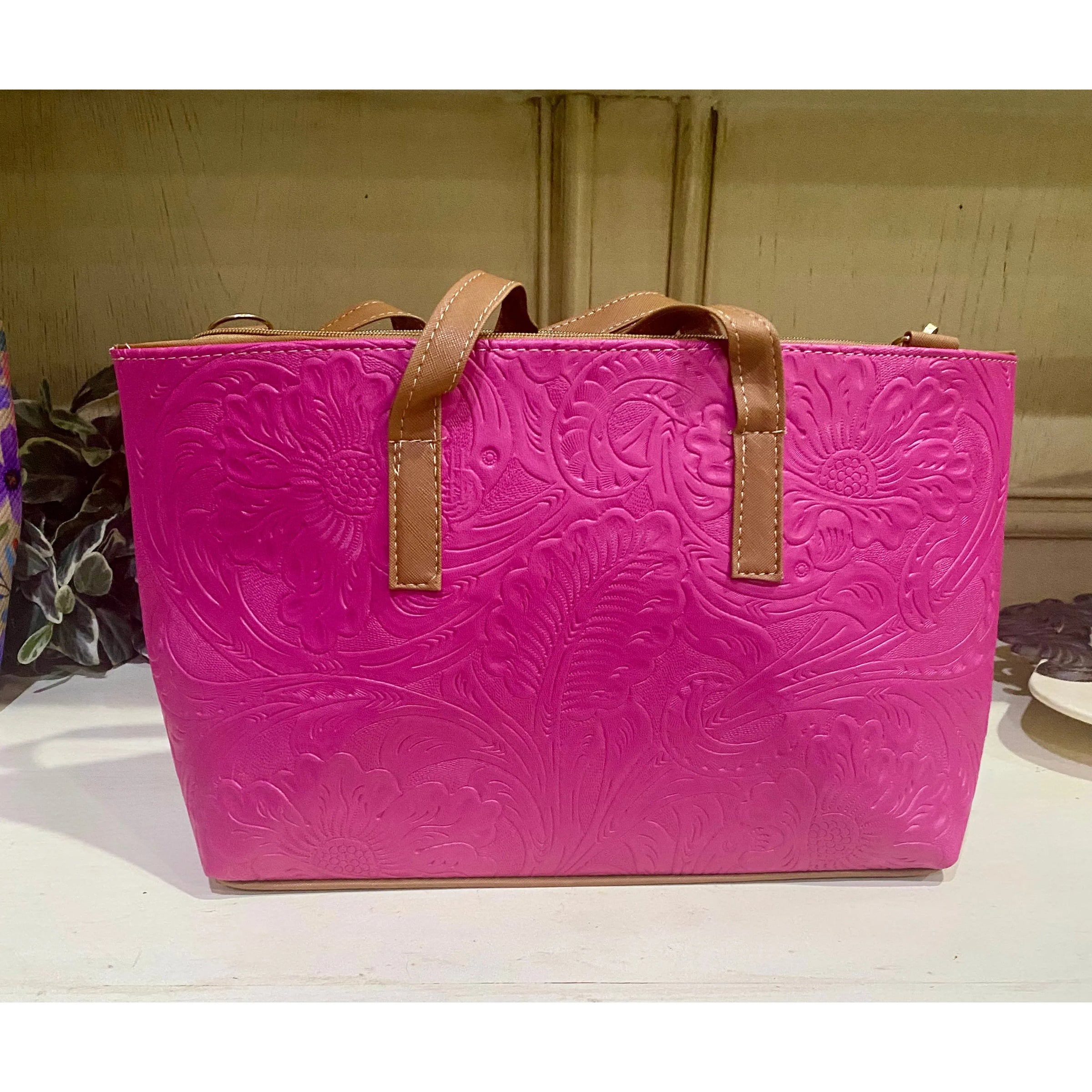 Barco Artesanal Textured Floral Leather Tote Bag