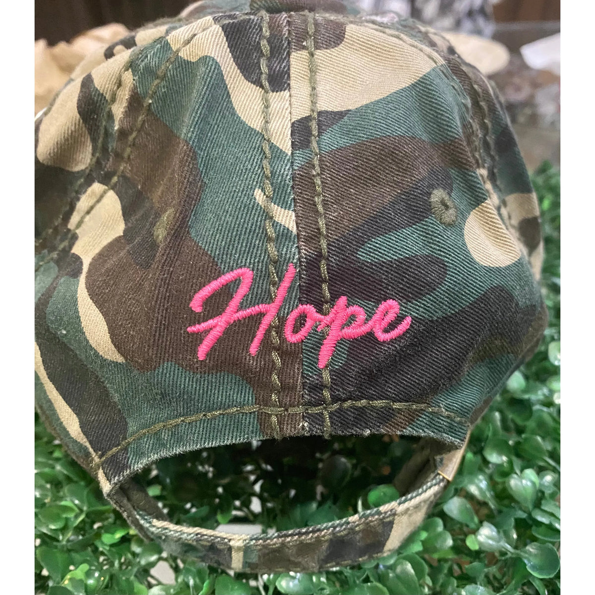Distressed Pink Ribbon “Hope” Camo Baseball Cap