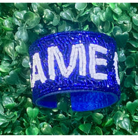 Blue and White "Game Day" Beaded Cuff Bracelet