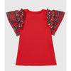 Racing Red Plaid Pearl Ruffle Sleeve Top – Holiday Statement Tee