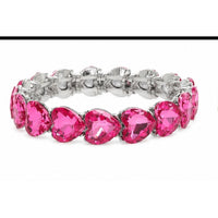 Heart Cut Crystal Stretch Bracelet – Red, Pink or Clear Rhinestone Hearts