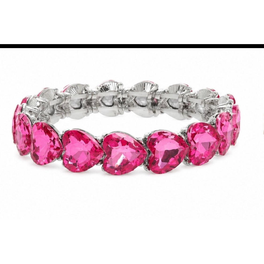 Heart Cut Crystal Stretch Bracelet – Red, Pink or Clear Rhinestone Hearts