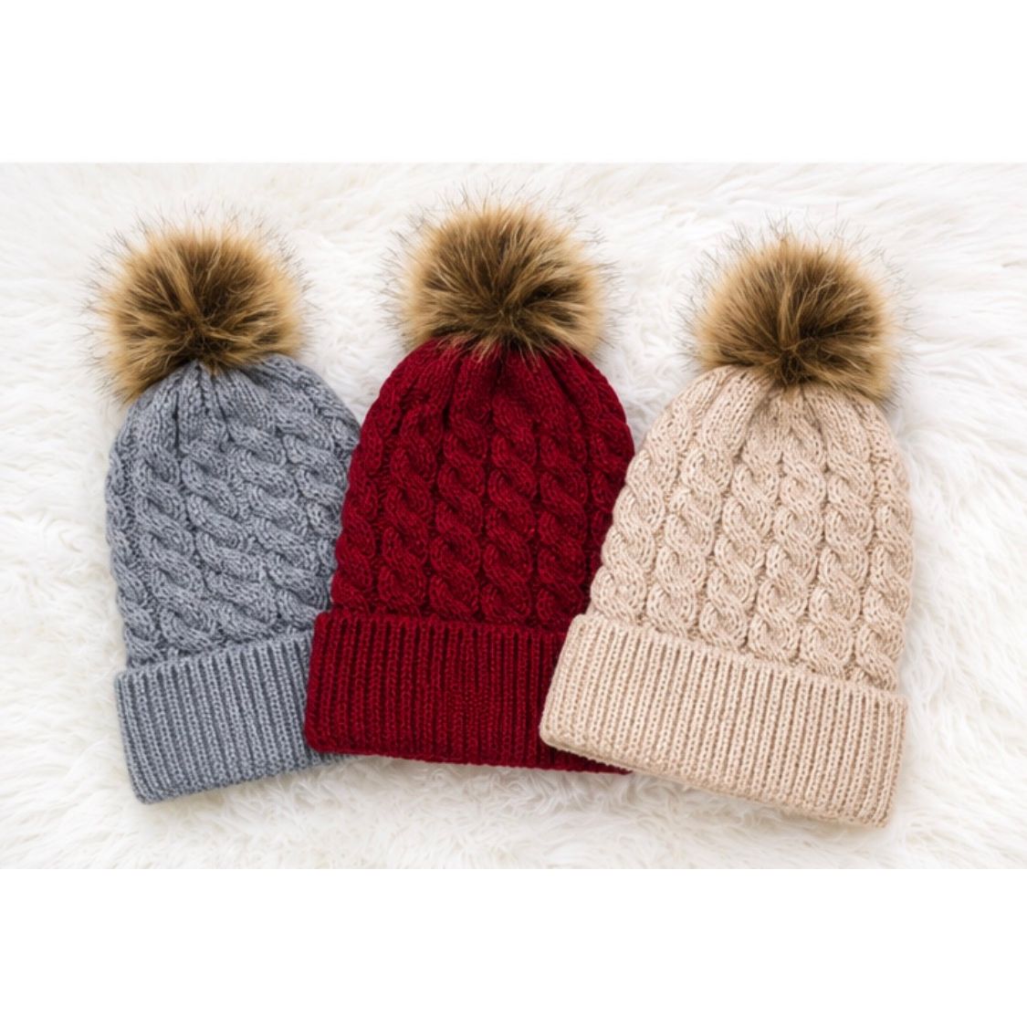 Kid's Knit Beanie with Fur Pom Pom