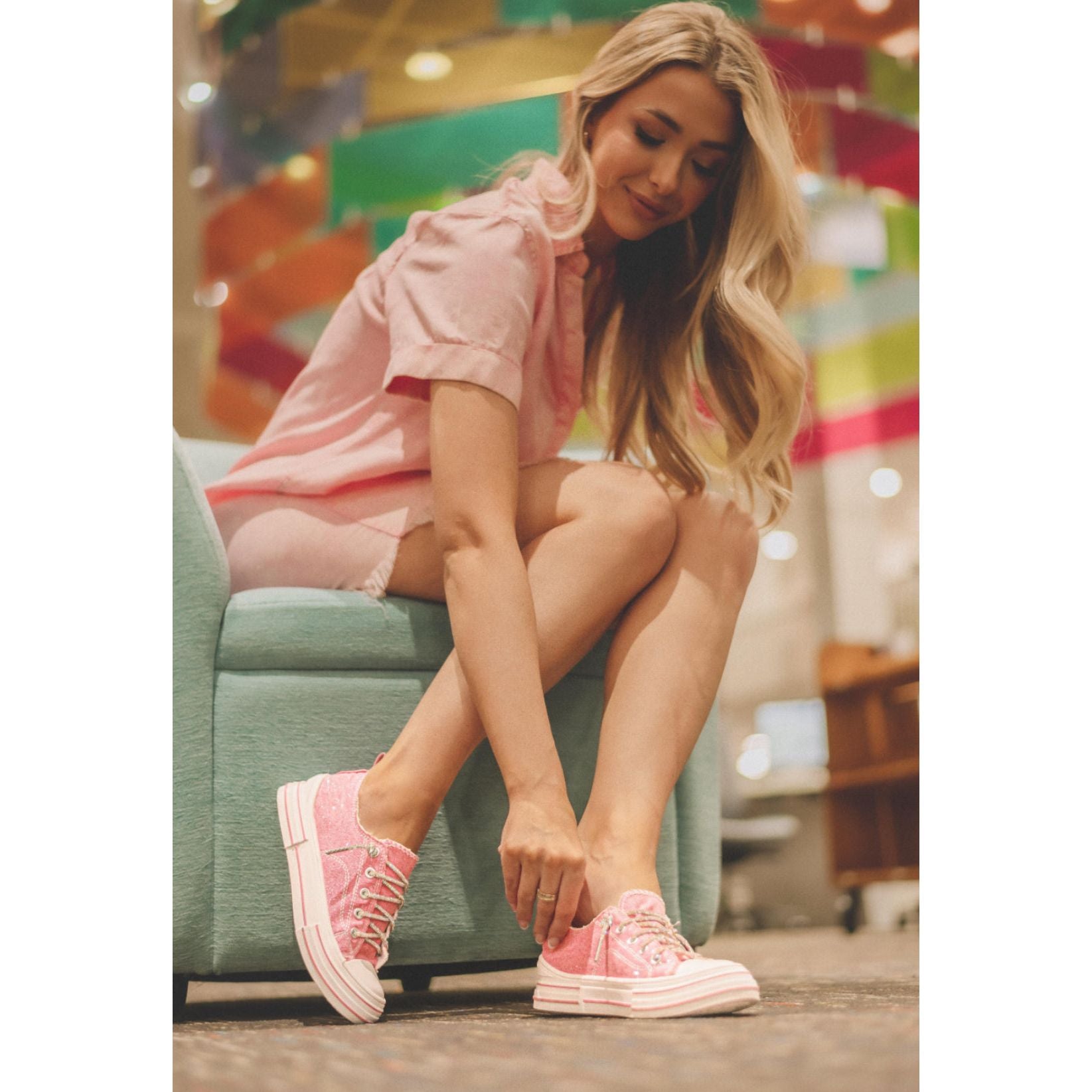 Pink Glitter Slip-On Sneakers with Sparkle Laces