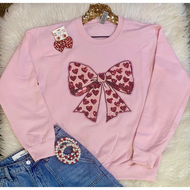 Heart Bow Sequin Sweatshirt