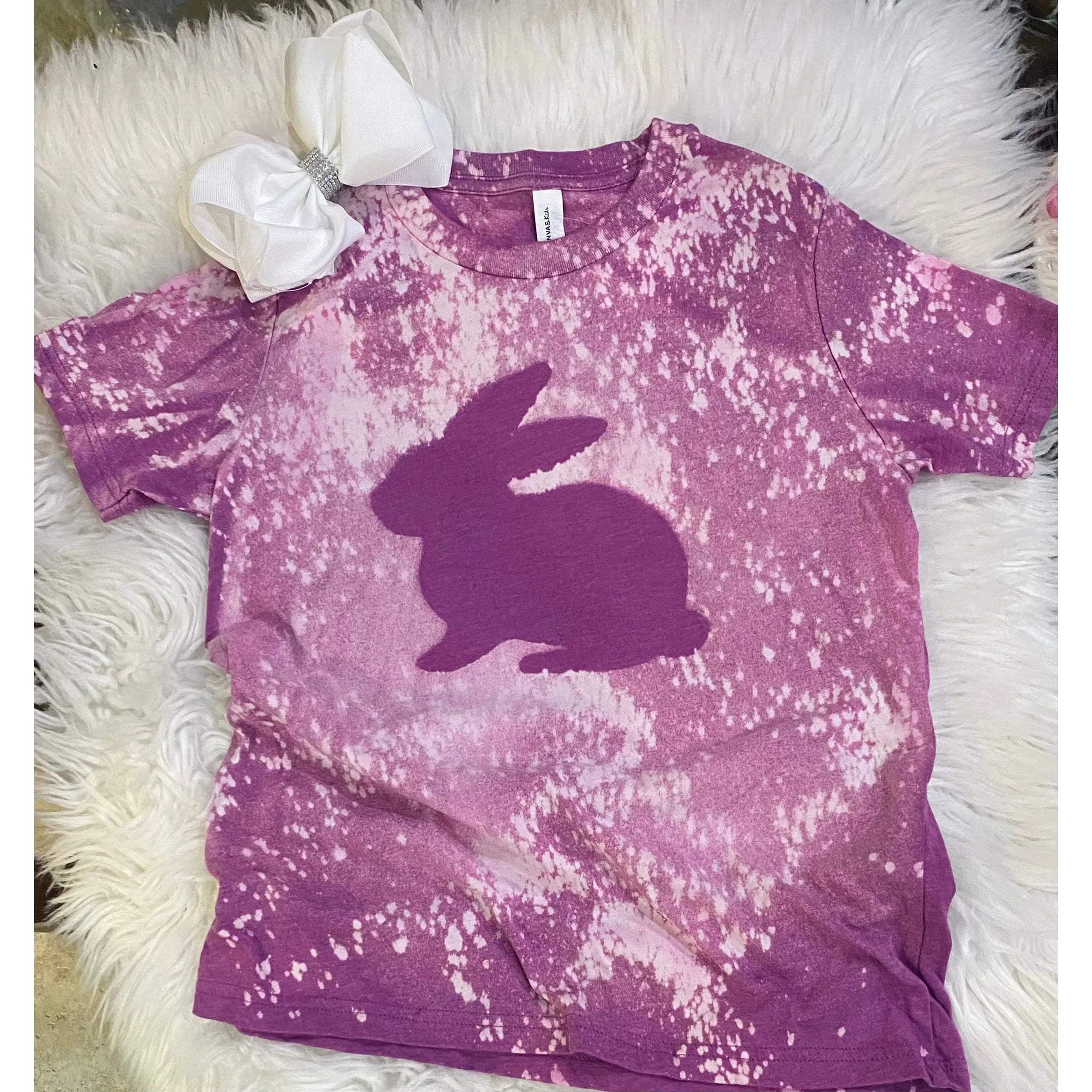 Girl's Bleached Purple Bunny Tee - Rhinestone Gal