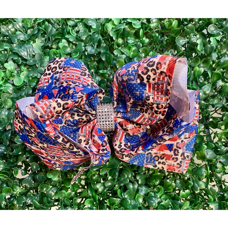 Patriotic Leopard Print 4th of July Hair Bow – Rhinestone Center