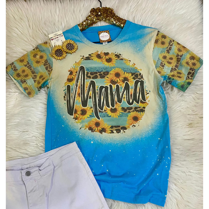 Sunflower and Leopard Mama Bleached Tee with Matching Sleeves