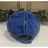 Denim Abstract Diamond Bejeweled Glitz Ponytail Cap