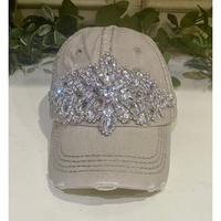Khaki Distressed Rhinestone Cap