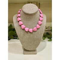 Puffy Pink Heart Wood Necklace