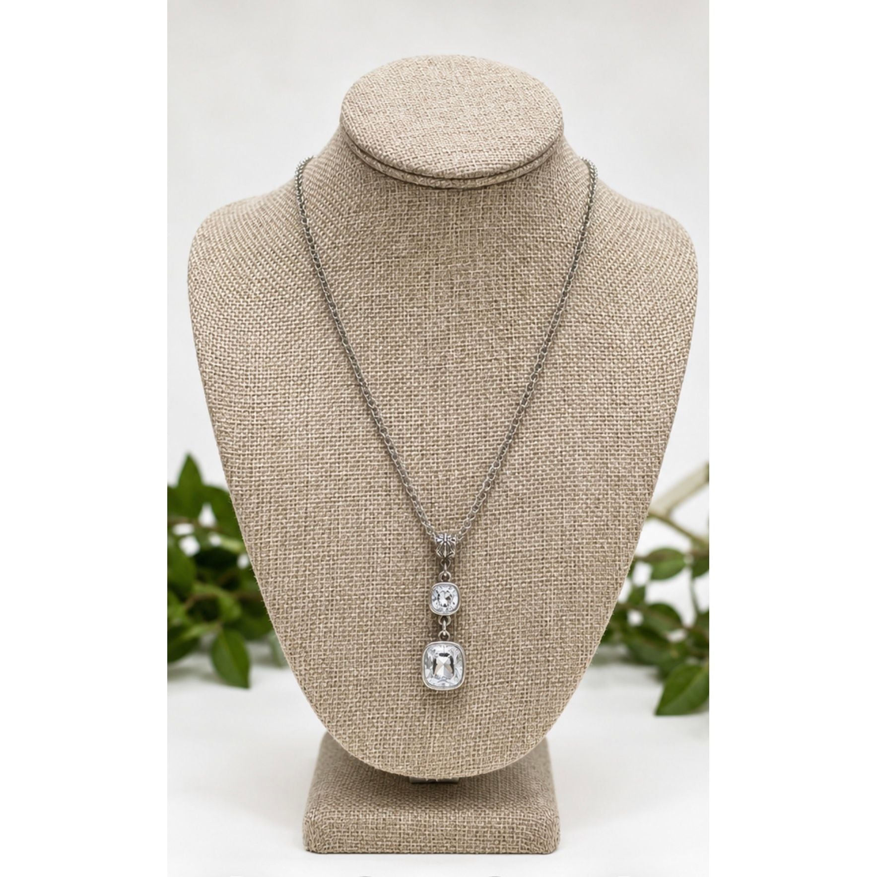 Pink Panache Silver Double Crystal Pendant Necklace