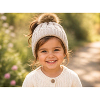 Kid's Knit Beanie with Fur Pom Pom