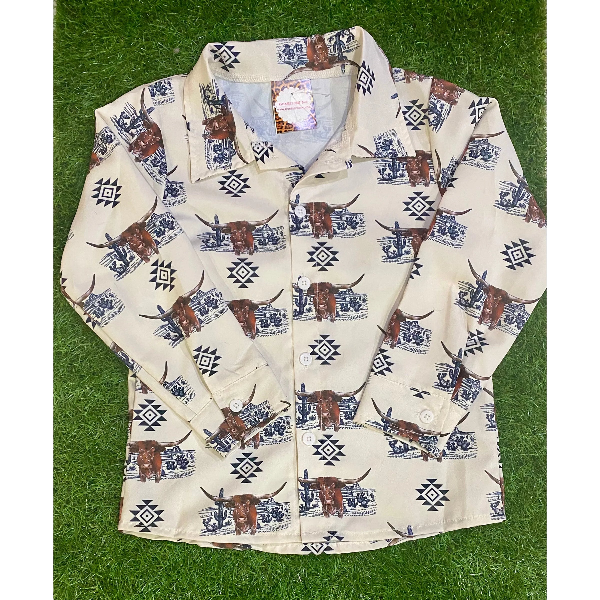 Boy's Cowboy Bull and Aztec Button Down Shirt