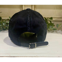 Glitz Distressed Black Baseball Cap with Rhinestones