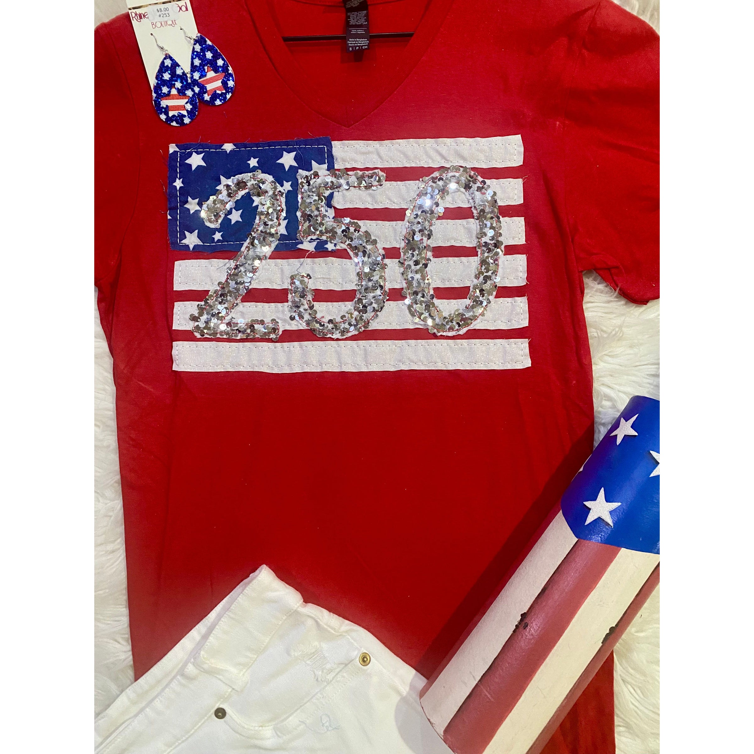 Sequin 250 Patriotic V-Neck Tee