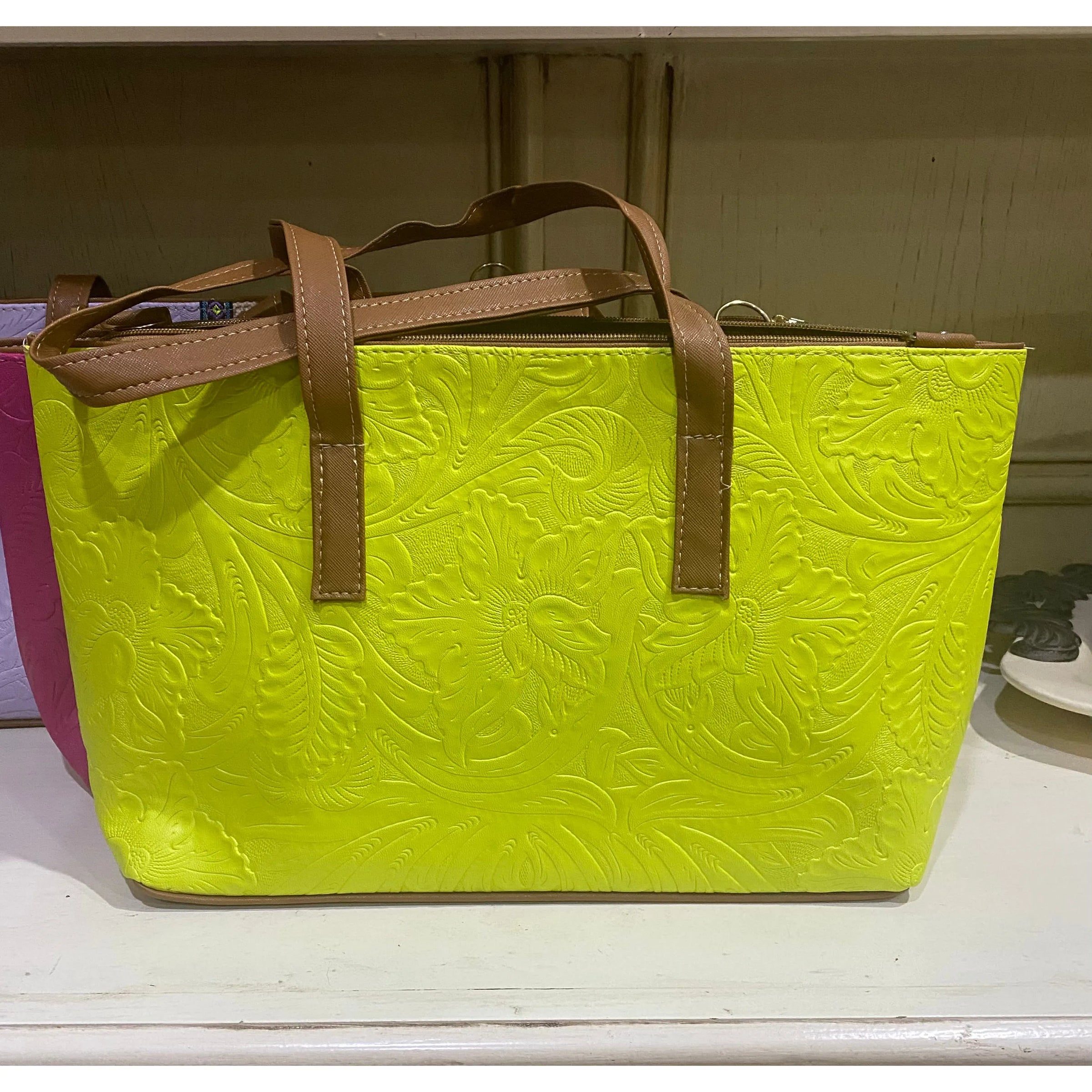 Barco Artesanal Textured Floral Leather Tote Bag