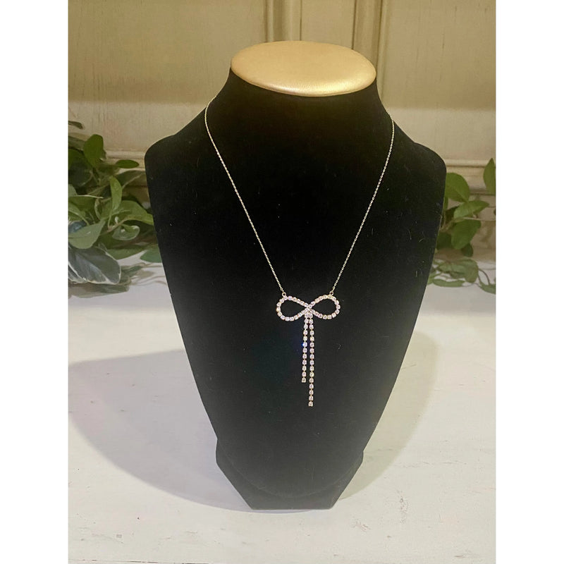 Rhinestone Bow Necklace – 18K Gold Plated