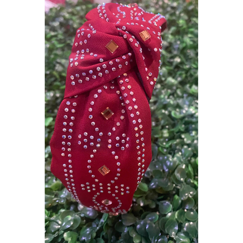 Red Rhinestone Bandana Top Knot Headband