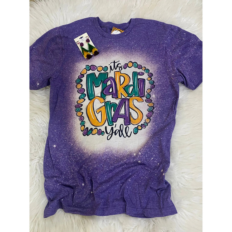 It's Mardi Gras Y'all Bleached Purple Tee - Rhinestone Gal