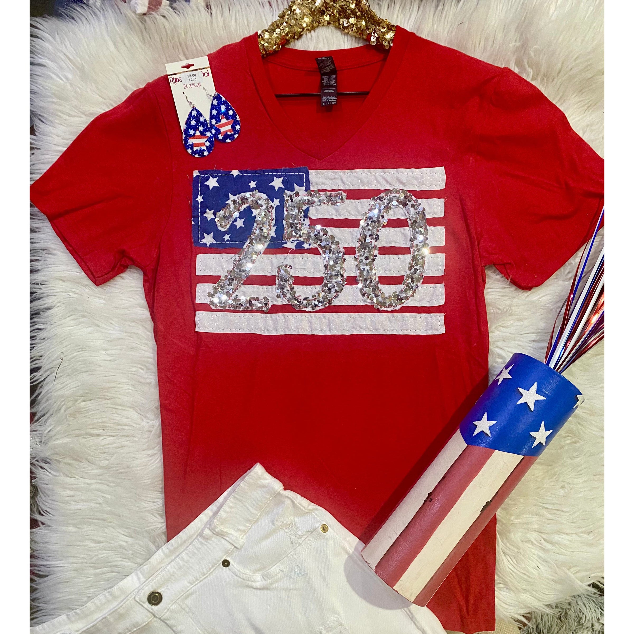 Sequin 250 Patriotic V-Neck Tee