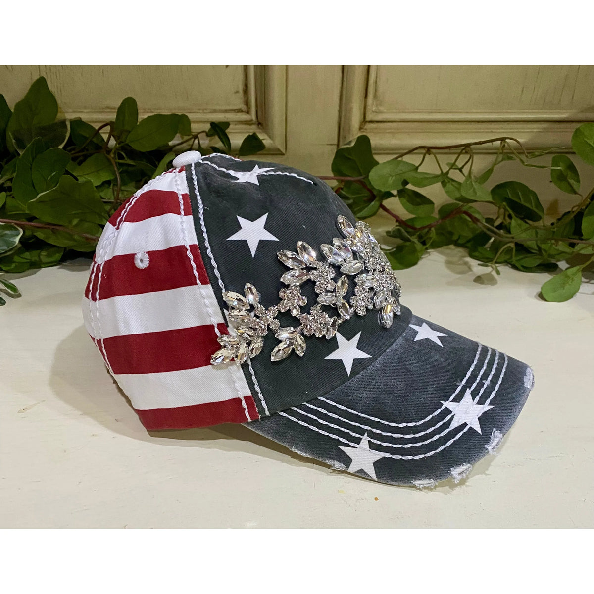 USA Flag Bejeweled Glitz Baseball Cap – Adjustable