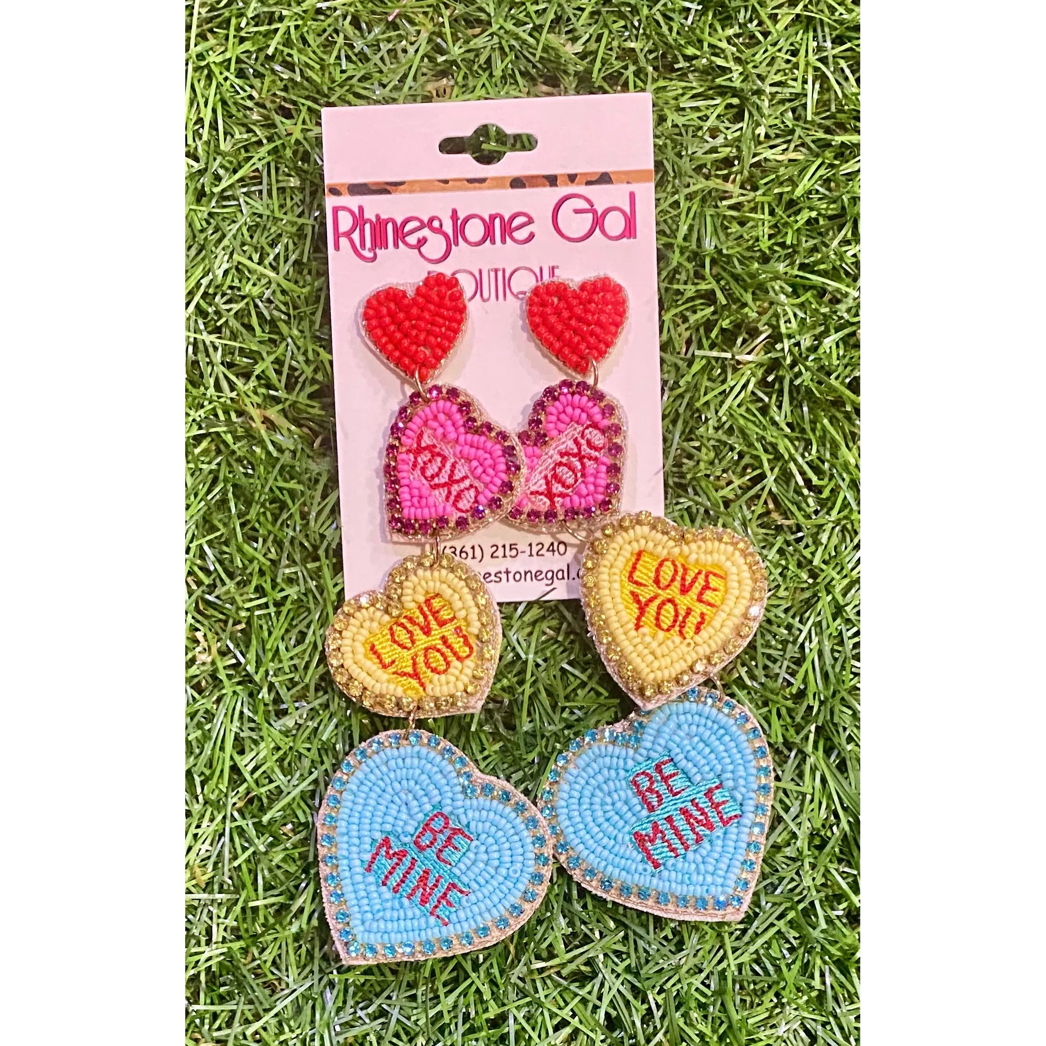 Conversation Heart Beaded Valentine’s Day Dangle Earrings