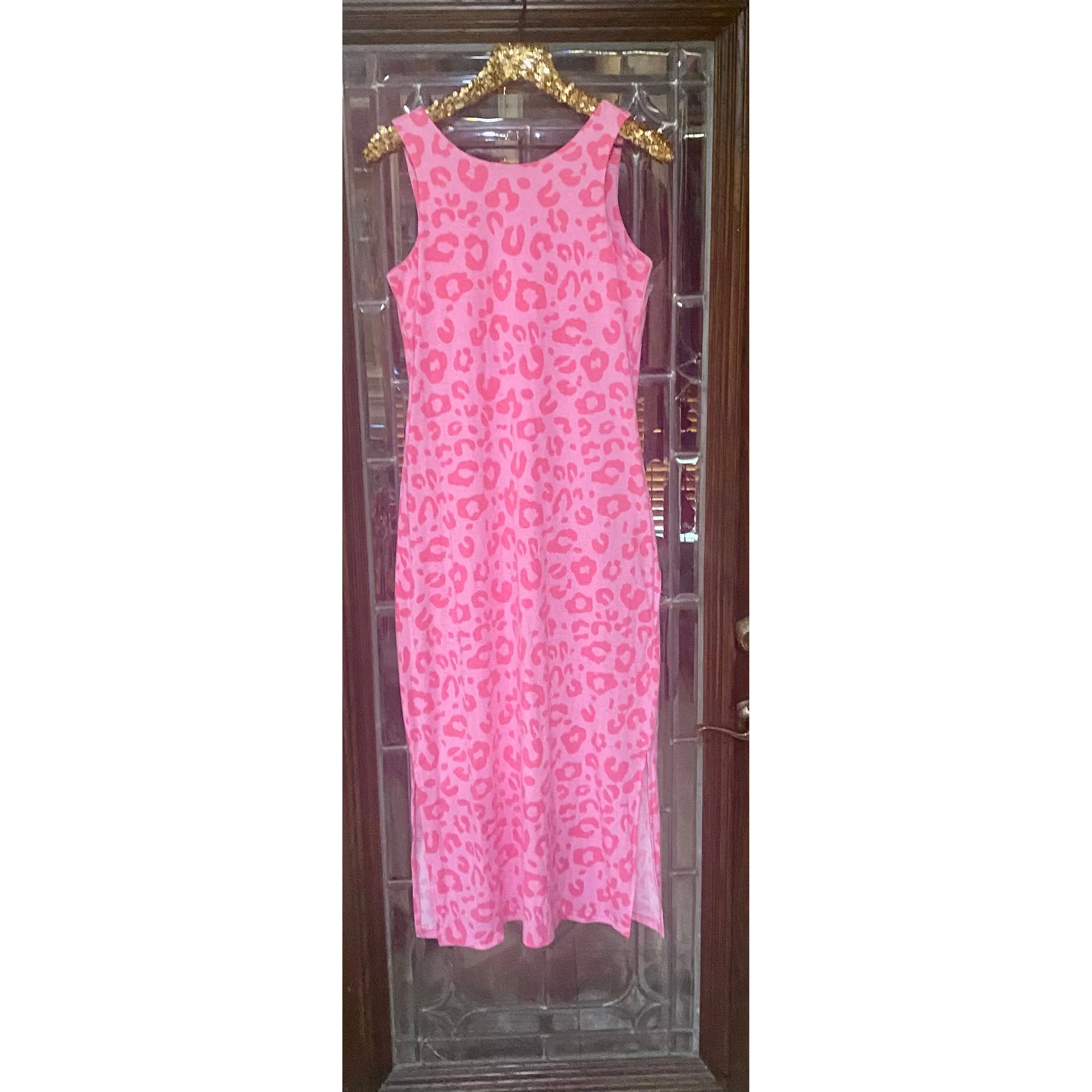 Pink Leopard Sleeveless Dress - Rhinestone Gal