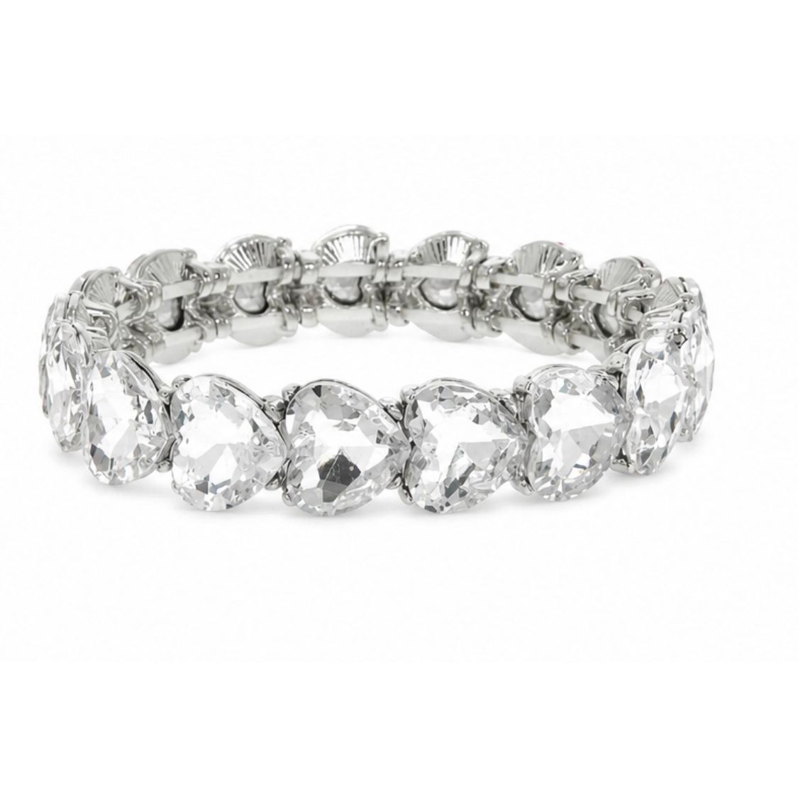 Heart Cut Crystal Stretch Bracelet – Red, Pink or Clear Rhinestone Hearts