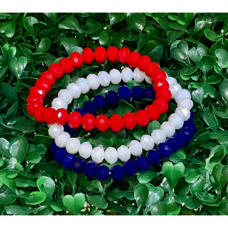 3 Patriotic Red White and Blue Stretchy Beaded Bracelets