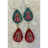 Our Lady of Guadalupe Acrylic Teardrop Glitter Earrings - Rhinestone Gal