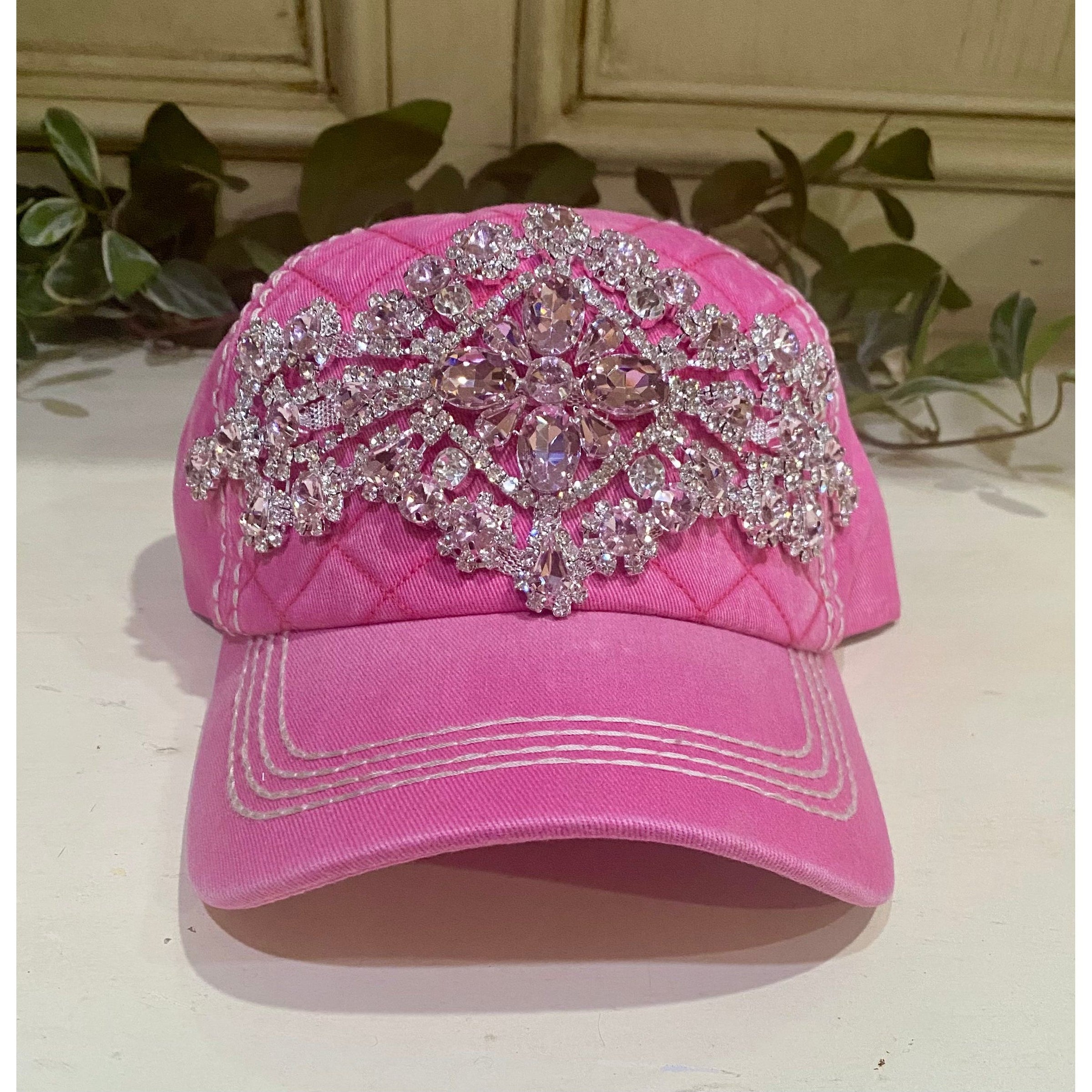 Pink Diamond Bejeweled Quilted Bling Cap