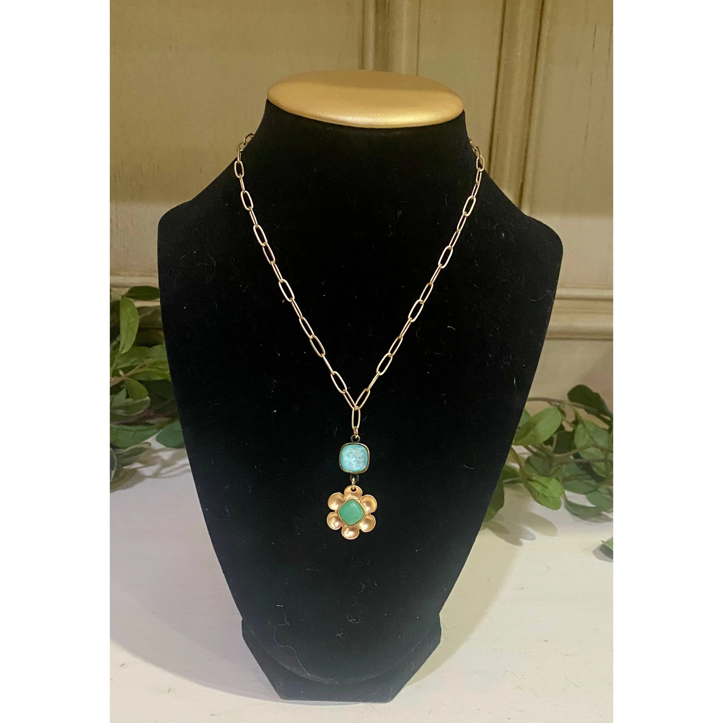 Pink Panache Gold & Mint Flower Necklace